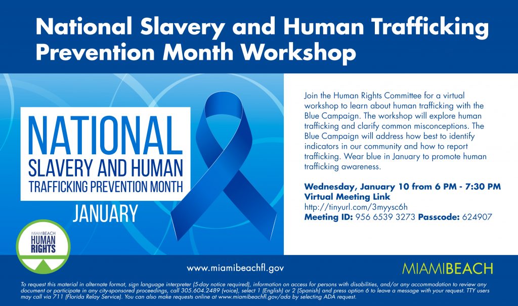 National Slavery and Human Trafficking Prevention Month Workshop Flyer