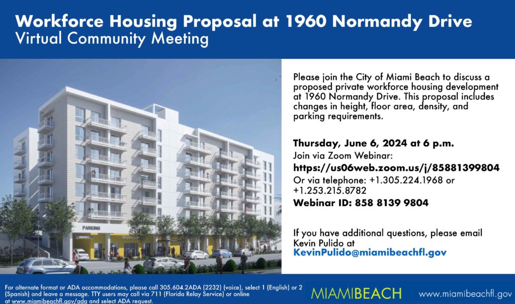 Workforce Housing Proposal at 1960 Normandy Drive Virtual Community Meeting Invite