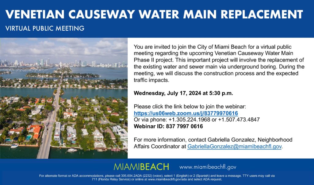 Venetian Causeway Water and Sewer Main Replacement Invite