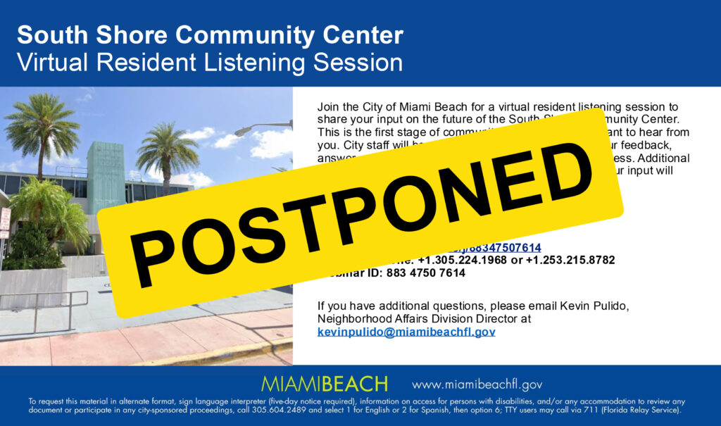 The resident listening session has been postponed, and we are working to reschedule it.